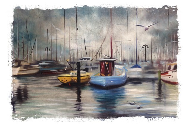 Docked Fishing Boats Torn Edges